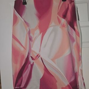Worthington Pink and Cream Abstract Watercolor Pencil Skirt